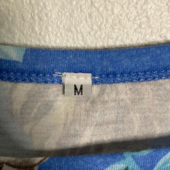 Floral Print Twist Front Keyhole Neck Summer Blouse Tank Sleeveless Light Blue s - Picture 3 of 5